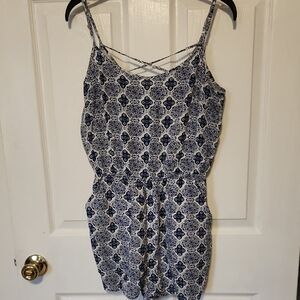 Divided Blue and White Patterned Romper